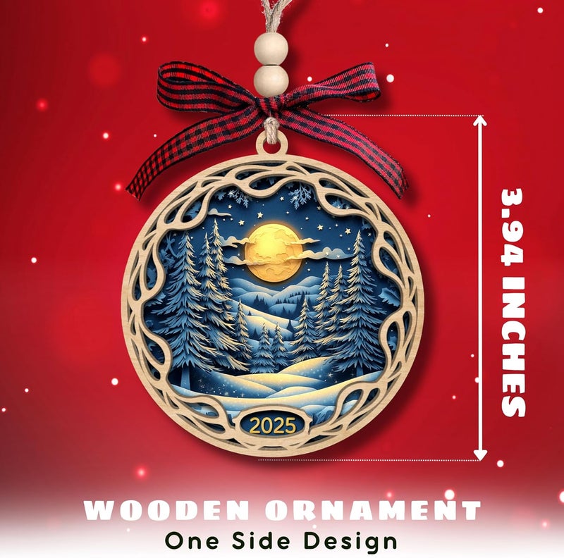SUCHAGIFT Christmas Ornament 2025 - Moon Winter Forest Christmas Tree Ornaments, Blue Gold Moon Ornaments for Xmas Tree - Wood Holiday Ornament 2025 - Image 2